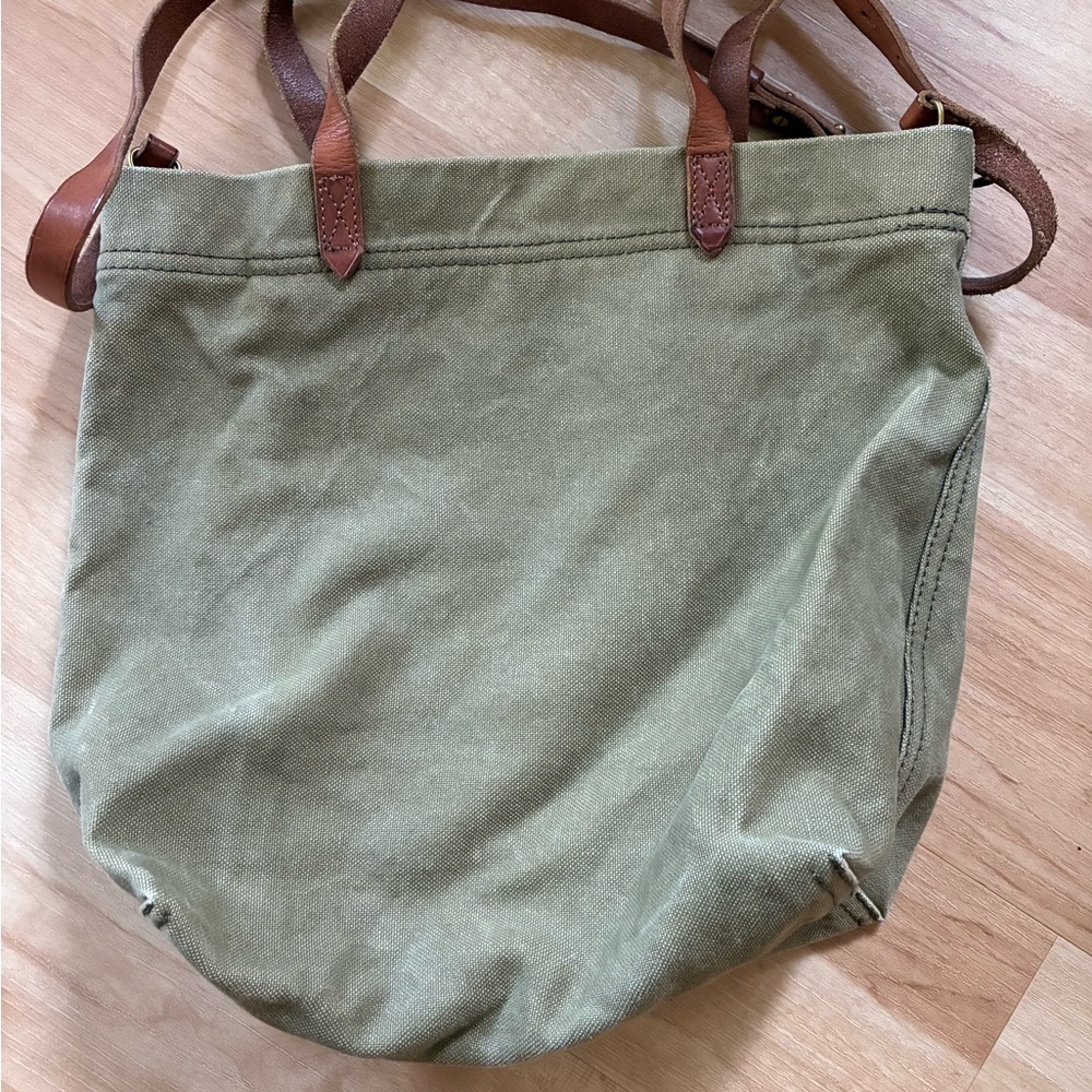 Madewell Green Canvas Tote Bag with leather Straps